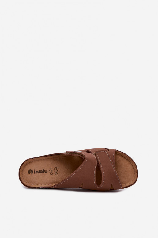 Braune Damenschuhe aus Leder mit Klettverschlüssen Inblu OE0001GU