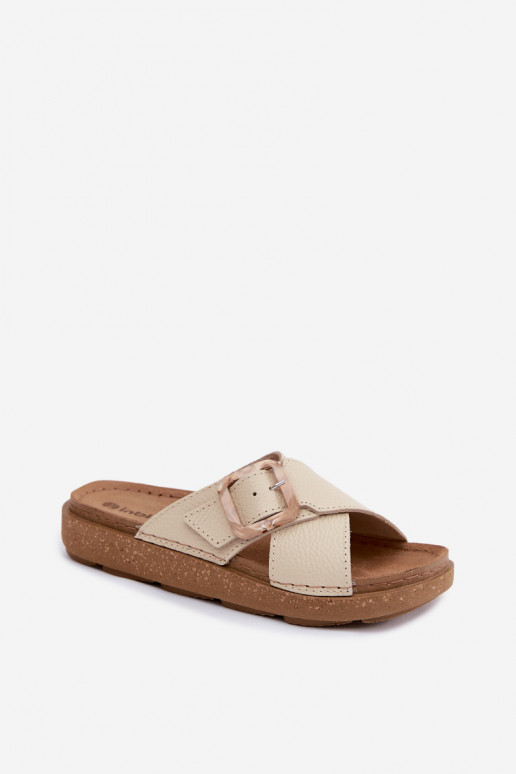 Sandfarbene Damenschuhe aus Leder mit Schnallen Inblu ED0003IU