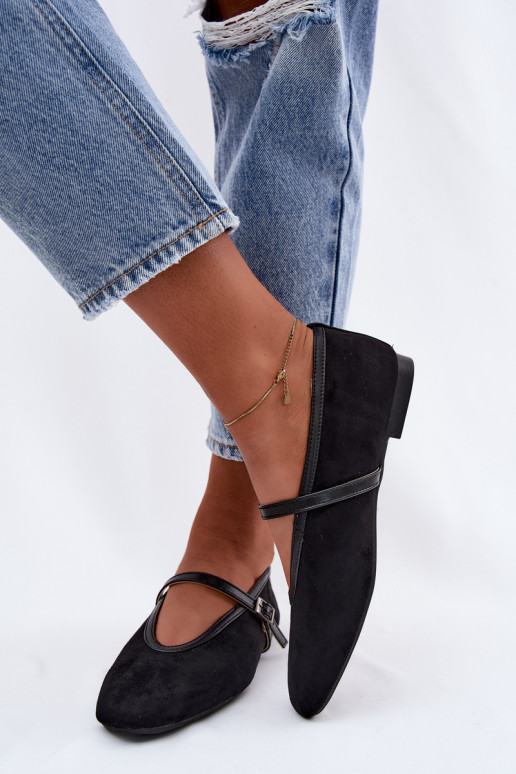 Schwarze Ballerinas mit Riemen aus Kunstveloursleder Felora