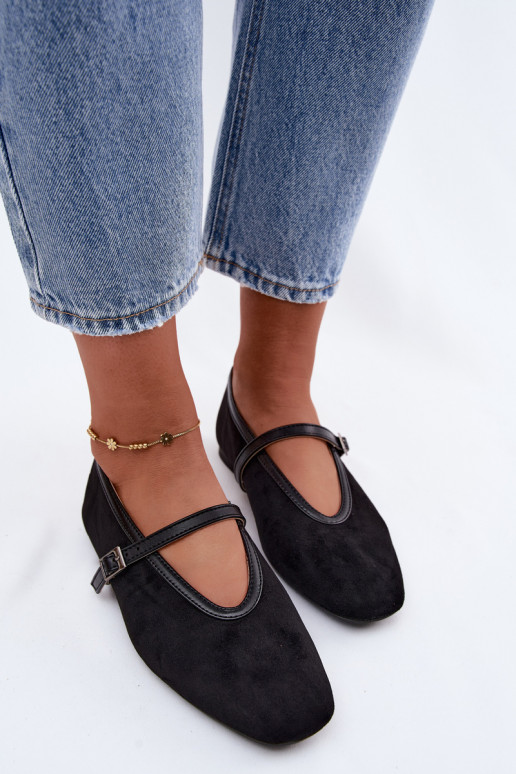 Schwarze Ballerinas mit Riemen aus Kunstveloursleder Felora