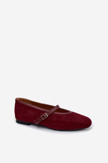 Bordeauxfarbene Ballerinas mit Riemchen aus Kunstveloursleder Felora 2
