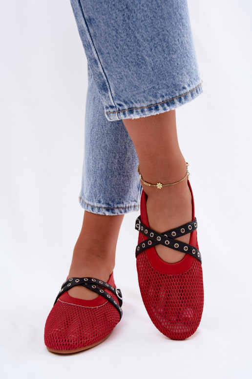Rote Netz-Ballerinas mit Riemen Salliroe