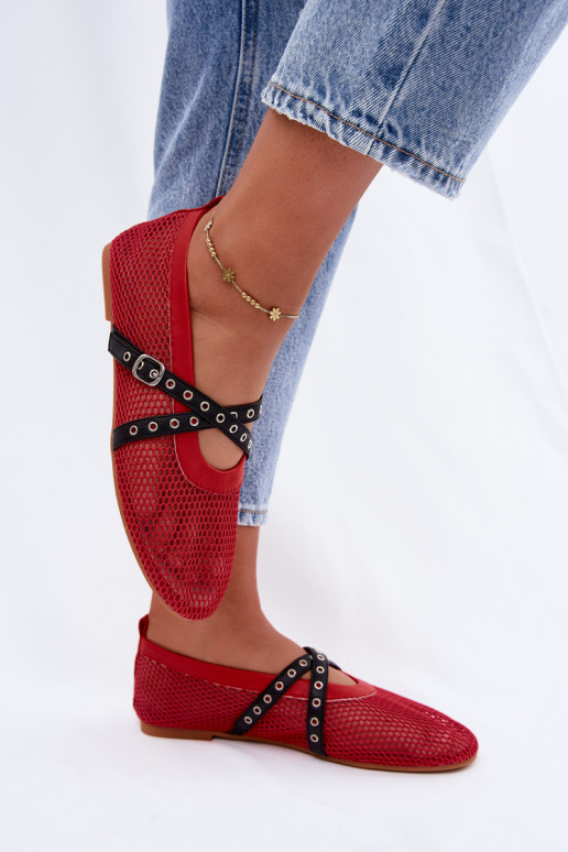 Rote Netz-Ballerinas mit Riemen Salliroe