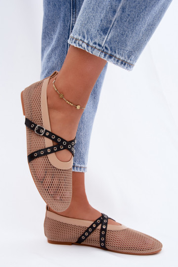 Netz-Ballerinas mit Riemen in Sand Salliroe