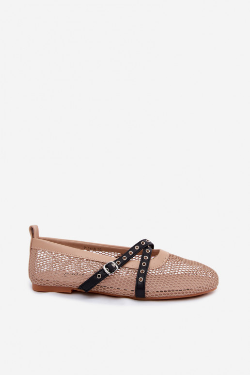 Netz-Ballerinas mit Riemen in Sand Salliroe