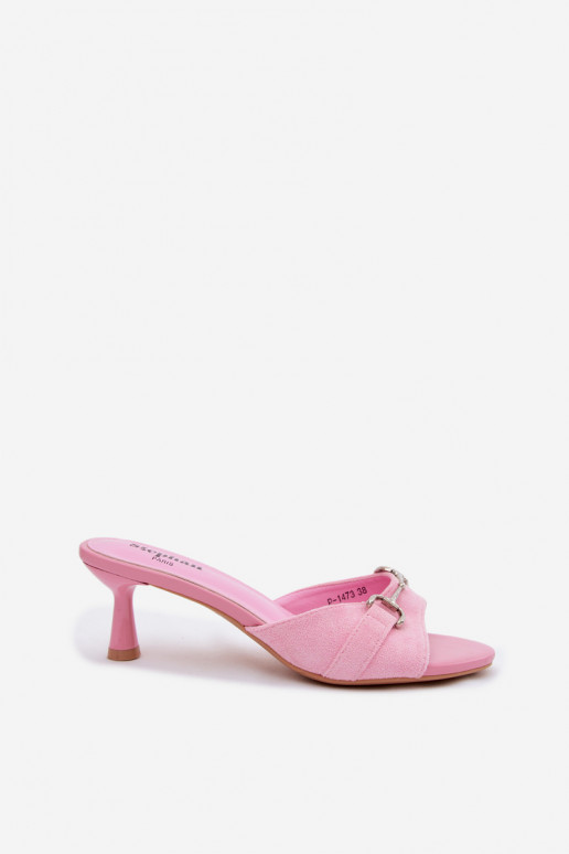 Damen Hausschuhe auf schmalem Absatz mit eleganten Details in Rosa Poppia