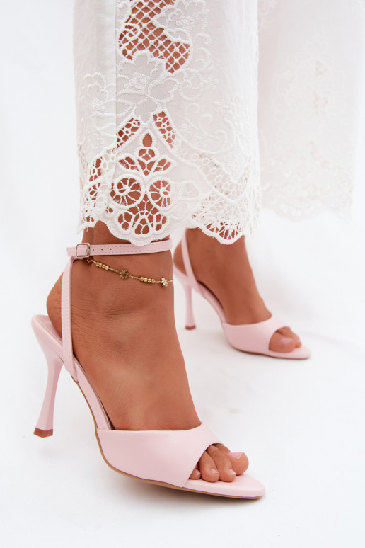 Rosa Damen-Sandalen mit dünnen Absätzen aus Kunstleder Palmer