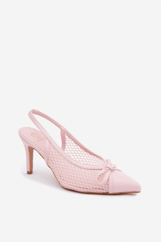 Netzsandalen mit dünnen Absätzen und Schleifen in rosa Moona