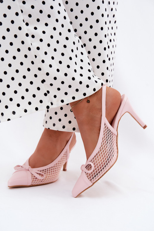 Netzsandalen mit dünnen Absätzen und Schleifen in rosa Moona