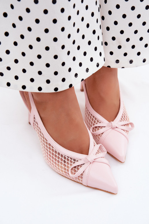 Netzsandalen mit dünnen Absätzen und Schleifen in rosa Moona