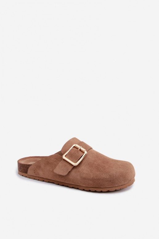 Clogs mit goldenen Schnallen in Khaki Taffira