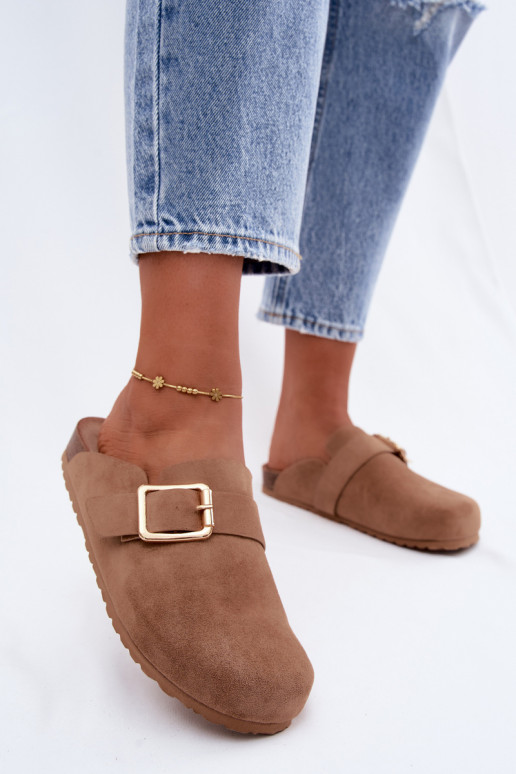Clogs mit goldenen Schnallen in Khaki Taffira