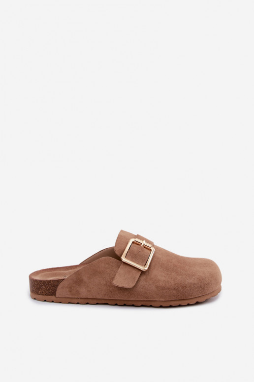 Clogs mit goldenen Schnallen in Khaki Taffira