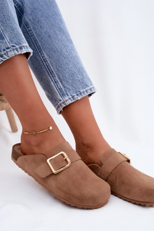 Clogs mit goldenen Schnallen in Khaki Taffira
