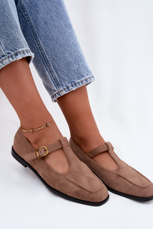 Damen Schuhe mit Riemen aus Kunstveloursleder in khaki Bonnia