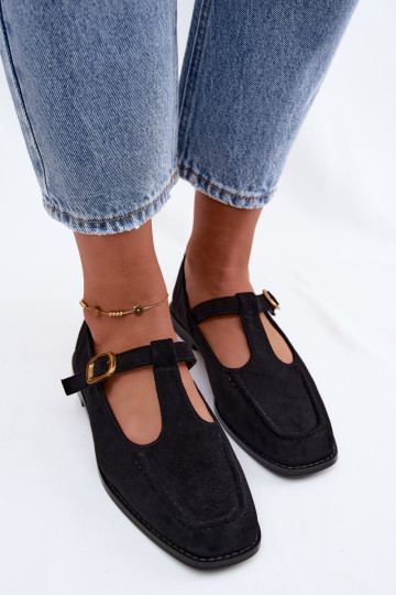 Schwarze Damenschuhe mit Riemen aus Kunstveloursleder Bonnia