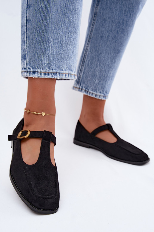 Schwarze Damenschuhe mit Riemen aus Kunstveloursleder Bonnia