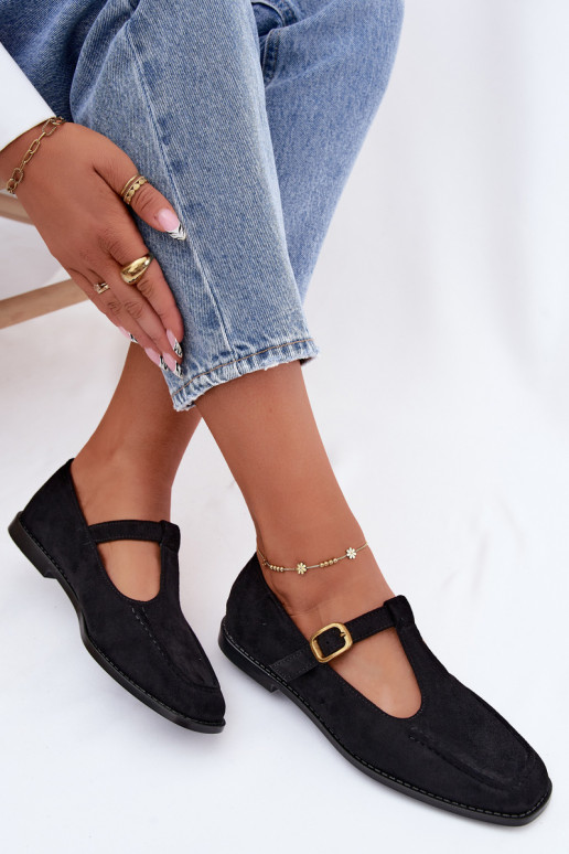 Schwarze Damenschuhe mit Riemen aus Kunstveloursleder Bonnia