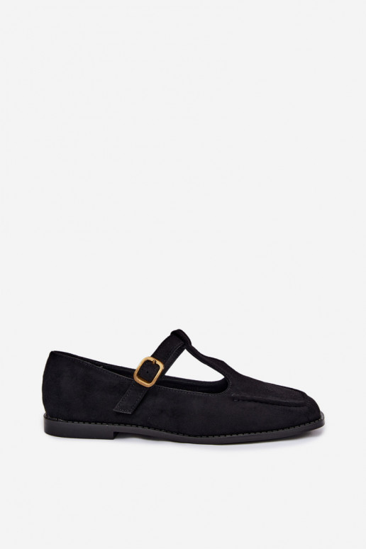 Schwarze Damenschuhe mit Riemen aus Kunstveloursleder Bonnia
