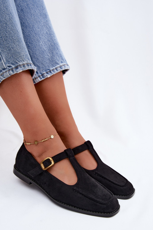 Schwarze Damenschuhe mit Riemen aus Kunstveloursleder Bonnia