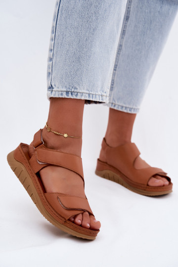 Braune Damen-Sandalen mit Plattform und klebrigen Verschlüssen