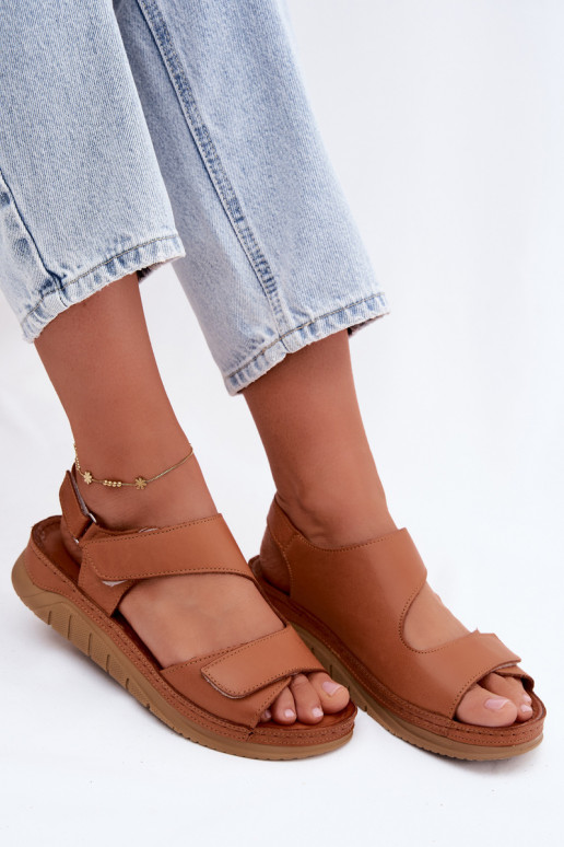 Braune Damen-Sandalen mit Plattform und klebrigen Verschlüssen