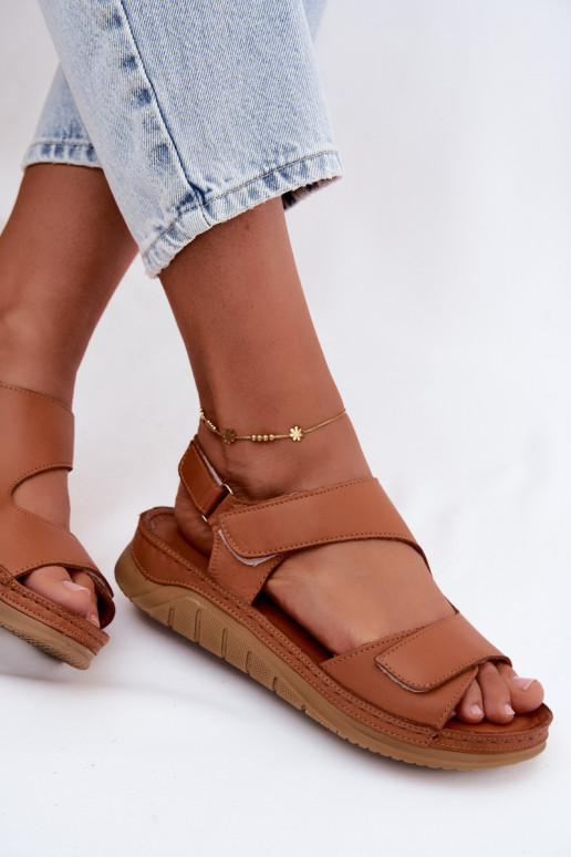 Braune Damen-Sandalen mit Plattform und klebrigen Verschlüssen