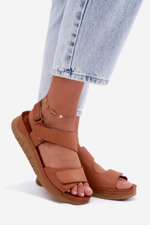 Braune Damen-Sandalen mit Plattform und klebrigen Verschlüssen