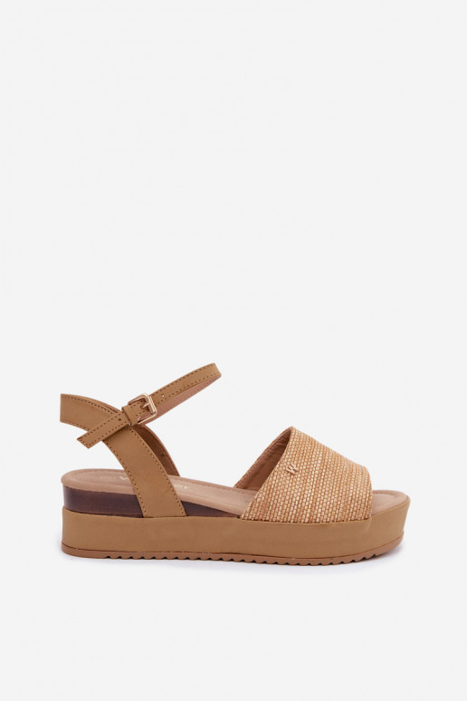 Sandfarbene Damen-Sandalen mit Plattform
