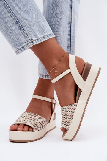 Elfenbeinfarbene Damen-Sandalen mit Plattform 2