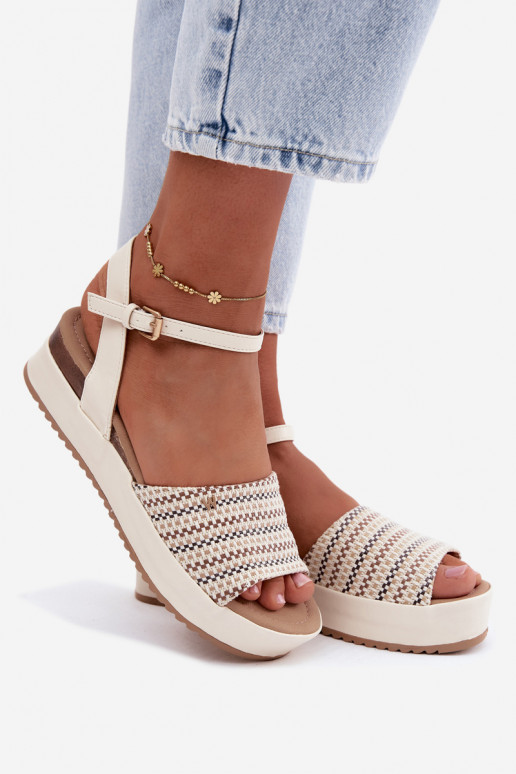 Elfenbeinfarbene Damen-Sandalen mit Plattform
