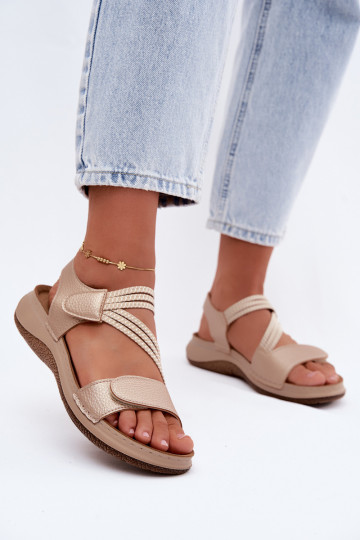 Goldene Damen-Sandalen mit elastischen Riemen 2