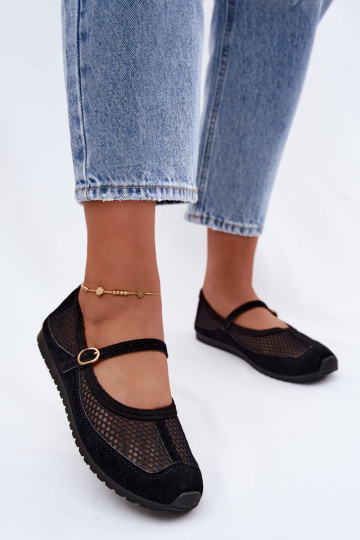 Netz-Ballerinas mit Riemen in Schwarz Chicca
