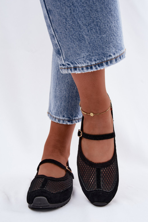 Netz-Ballerinas mit Riemen in Schwarz Chicca
