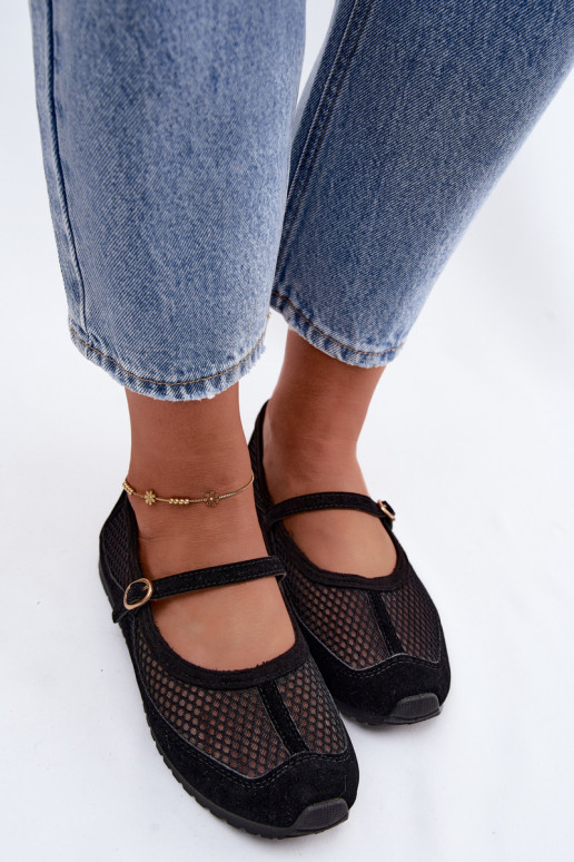 Netz-Ballerinas mit Riemen in Schwarz Chicca
