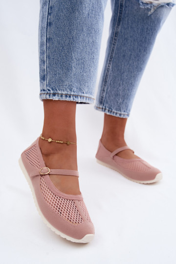 Netz-Ballerinas mit Riemen in Rosa Chicca
