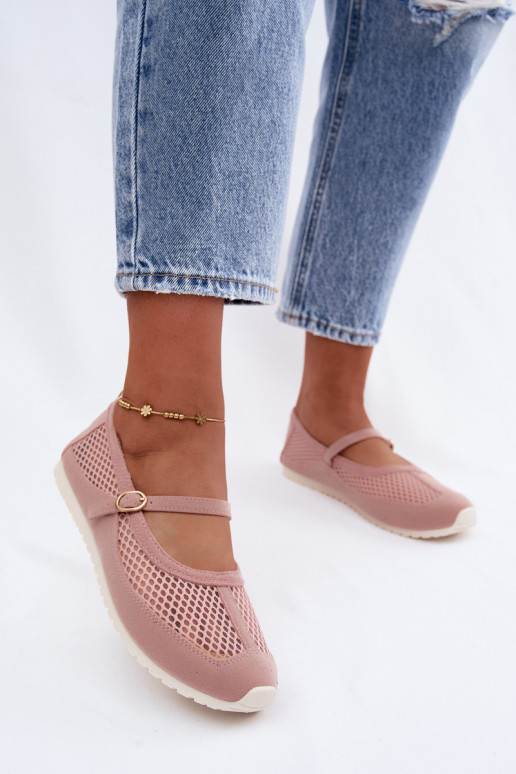 Netz-Ballerinas mit Riemen in Rosa Chicca