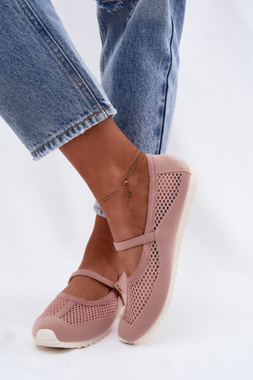Netz-Ballerinas mit Riemen in Rosa Chicca