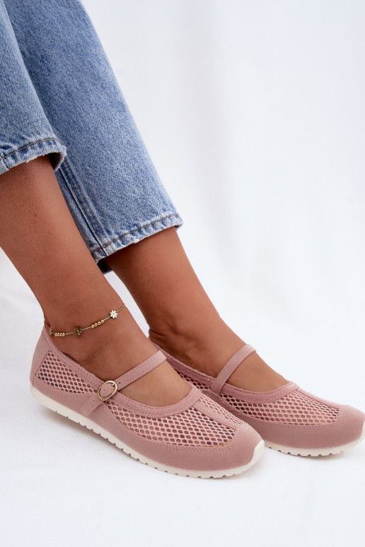 Netz-Ballerinas mit Riemen in Rosa Chicca