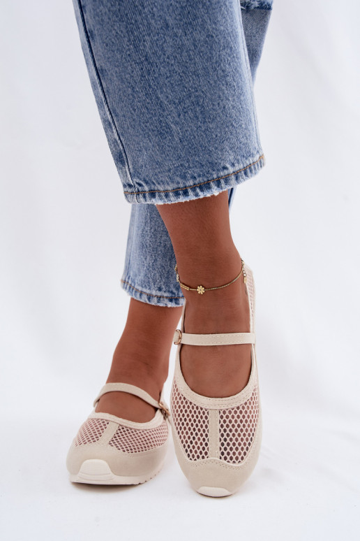 Netz-Ballerinas mit Riemen in Sand Chicca