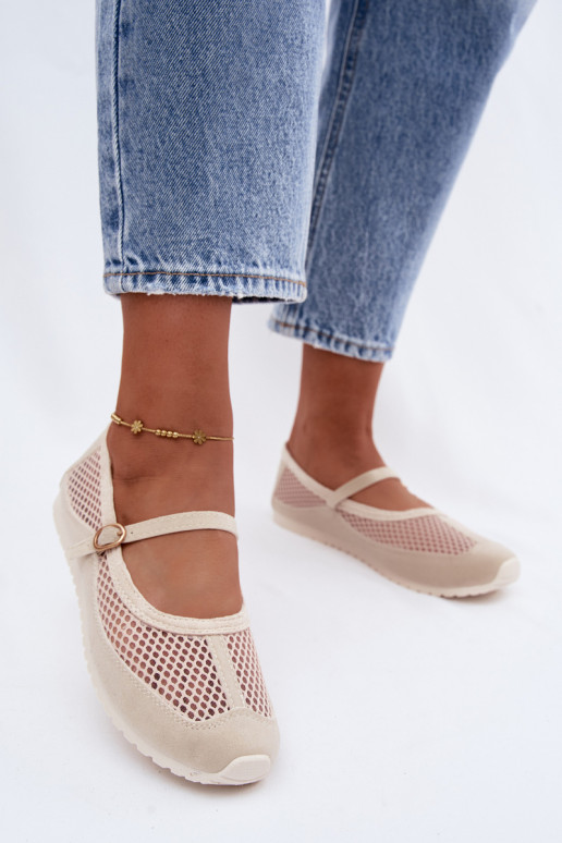 Netz-Ballerinas mit Riemen in Sand Chicca