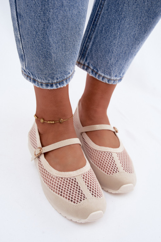 Netz-Ballerinas mit Riemen in Sand Chicca