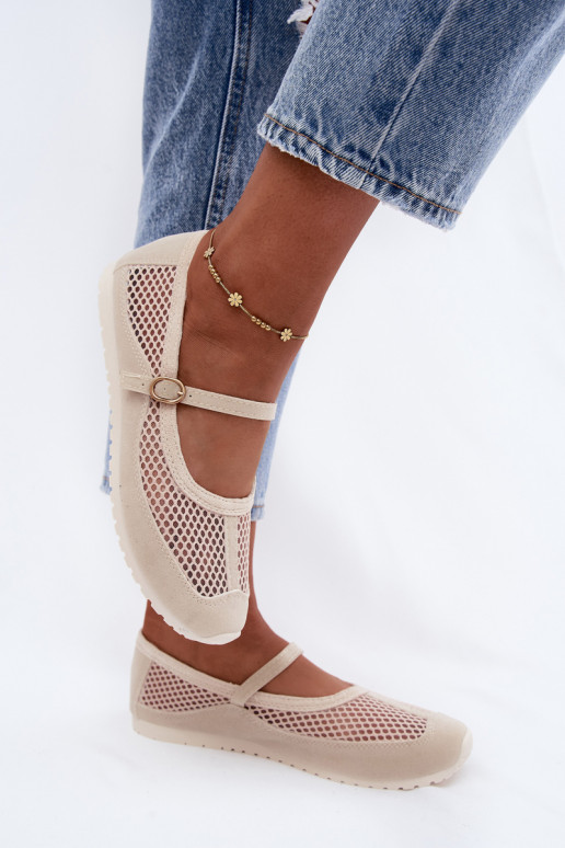 Netz-Ballerinas mit Riemen in Sand Chicca