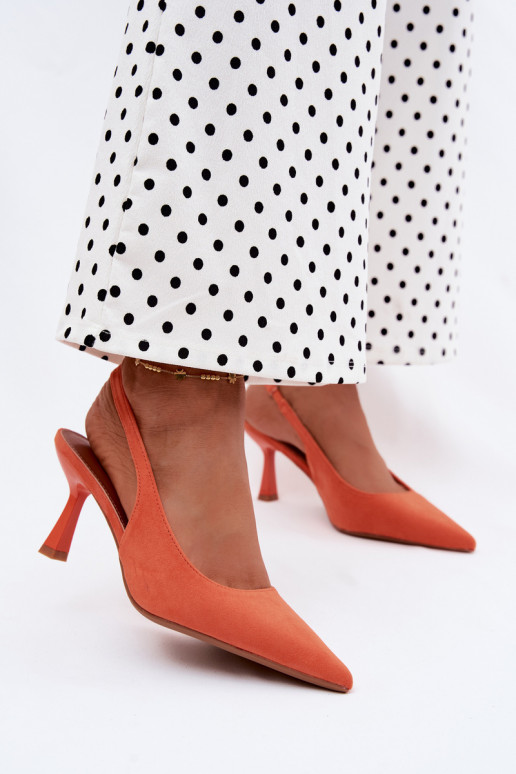 Damen-Sandalen mit dünnen Absätzen aus Kunstwildleder in Orange Saria