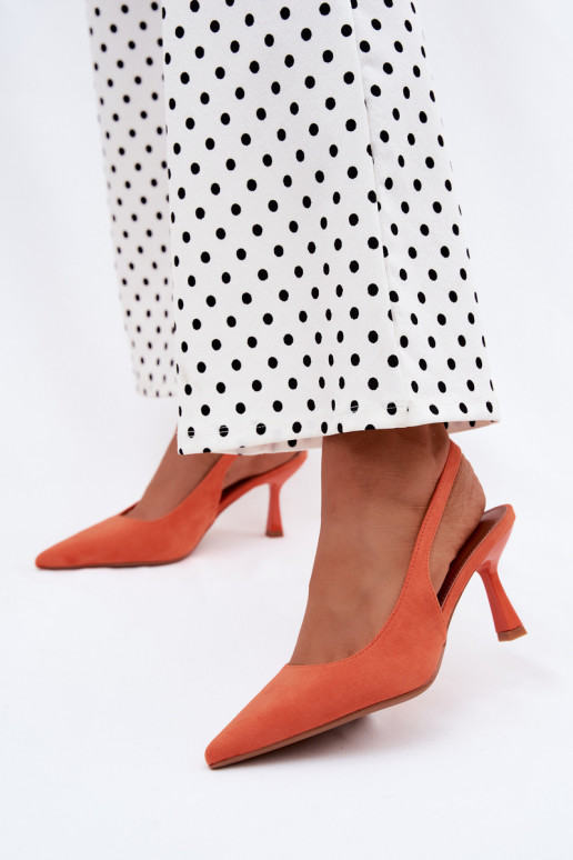Damen-Sandalen mit dünnen Absätzen aus Kunstwildleder in Orange Saria