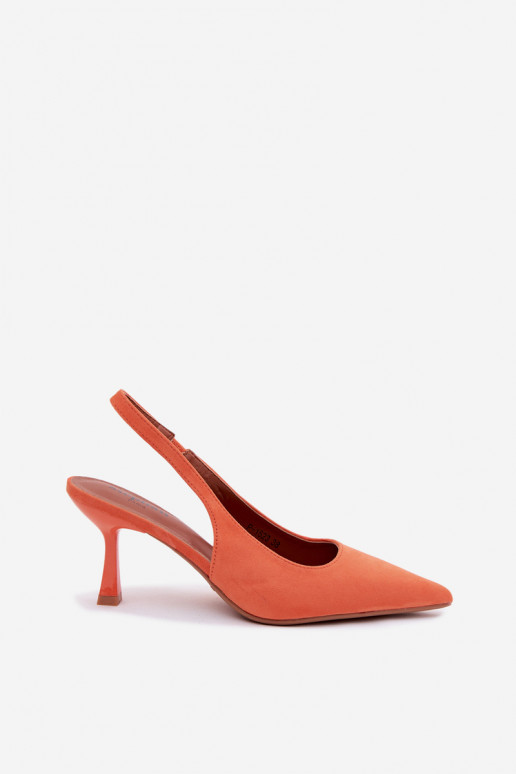Damen-Sandalen mit dünnen Absätzen aus Kunstwildleder in Orange Saria
