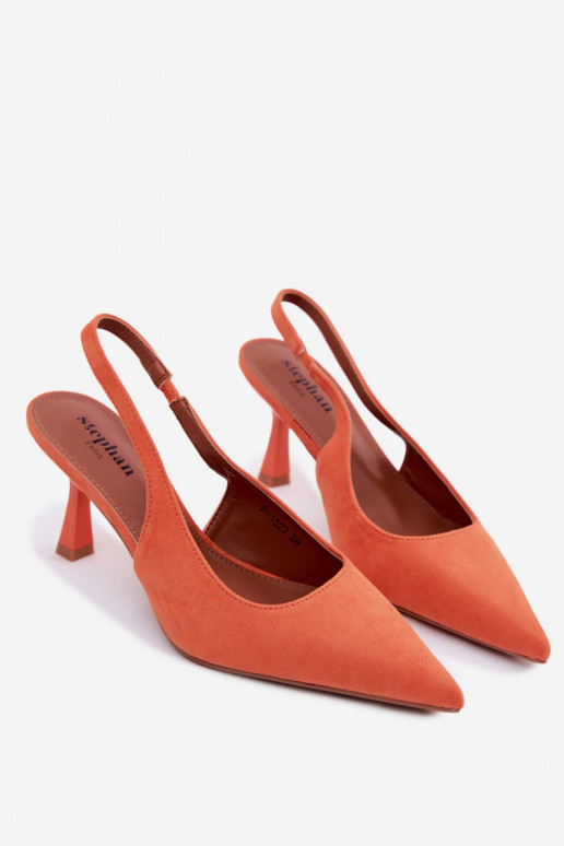Damen-Sandalen mit dünnen Absätzen aus Kunstwildleder in Orange Saria