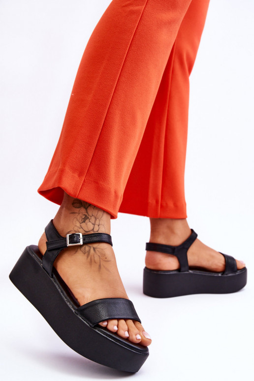 Damen schwarze Plateausandalen Casen