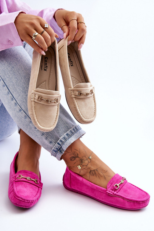 Klassische rosa Damensuede-Mokassins Corinell