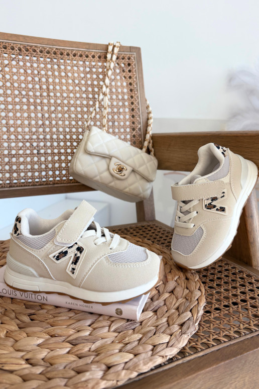 Beige Kinder-Sneaker mit Klettverschluss Galisse